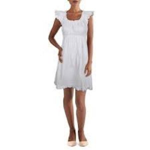 NWT|Aqua|White|Eyelet|Mini|Fit and Flare Dress|Ruffled Sleeve|Bride|Bachelorette